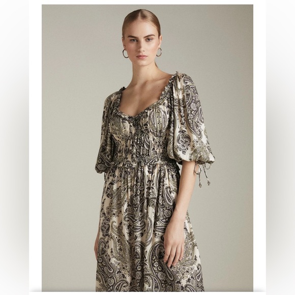 Ellie Printed Billow Sleeve Corset Ruffle Mini Woven Dress Size Small - Picture 1 of 13